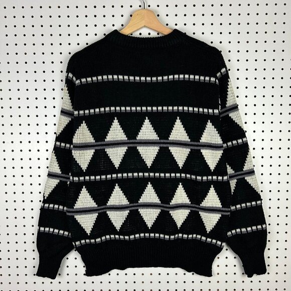 Chunky Multicolor Knit Sweater Size Medium Black White Western Aztec Grandpa 90s - Picture 5 of 7